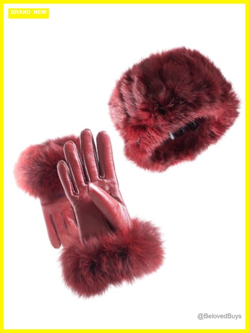 Real Rabbit Fur Headband Neck Warmer Lambskin Leather Touchscreen Gloves Fox